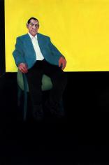 יושב במעיל כחול, שמן על בד, 120/120, 2008