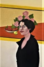 דמות על רקע תמונה, שמן על בד, 70/120, 2018