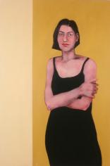עומדת על רקע צהוב (2), שמן על בד, 100/150, 2005