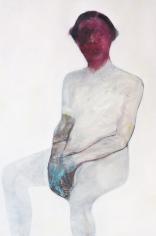 יושבת באדום לבן, שמן על דיקט, 120/160